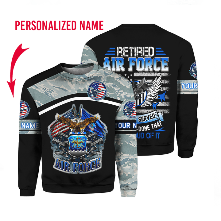 Retired US Air Force Veteran Custom Name Crewneck Sweatshirt For Men & Women