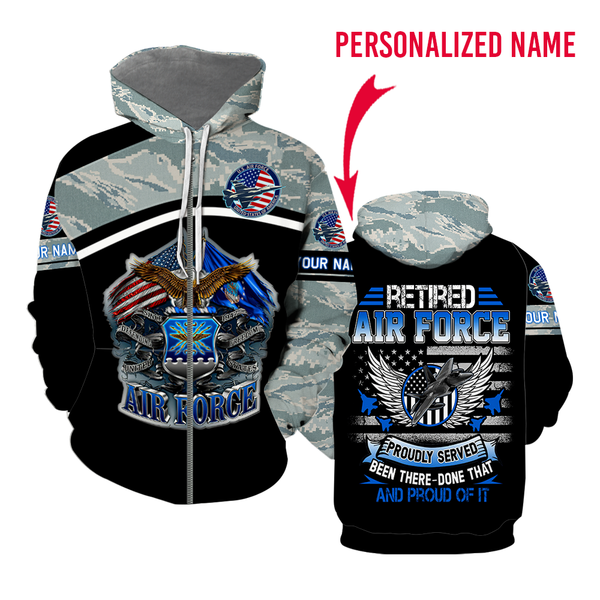 Retired US Air Force Veteran Custom Name Zip Up Hoodie For Men & Women