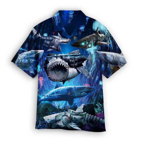 Robot Shark Black Aloha Hawaiian Shirts For Men And For Women WT1605