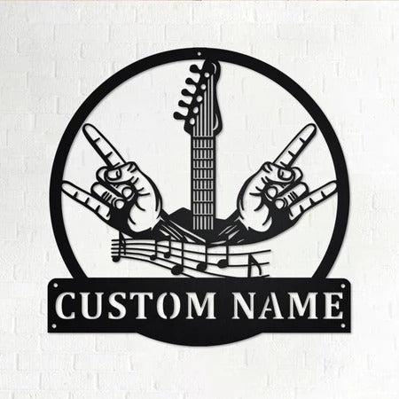 Rock And Roll Music Custom Cut Metal Sign | MN1661-Black-Gerbera Prints.
