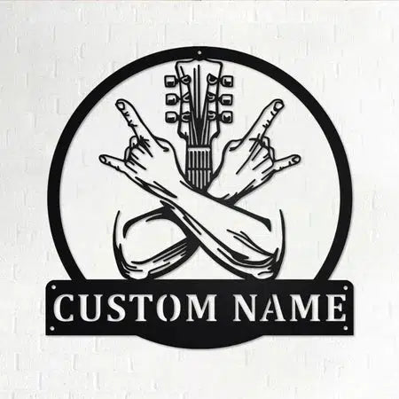 Rock Crossed Hands Custom Cut Metal Sign | MN1547-Black-Gerbera Prints.