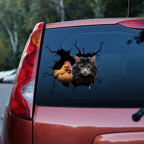 Rooster And Black Cat 3D Vinyl Car Decal Stickers CS8085
