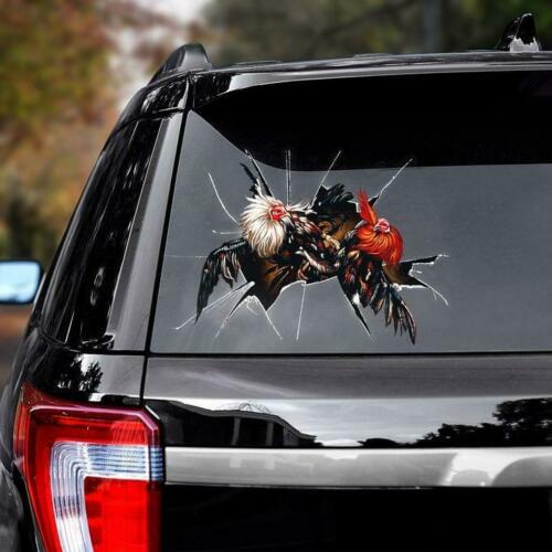 Rooster Fighting Cracked Car Decal Sticker | Waterproof | PVC Vinyl | CCS1783