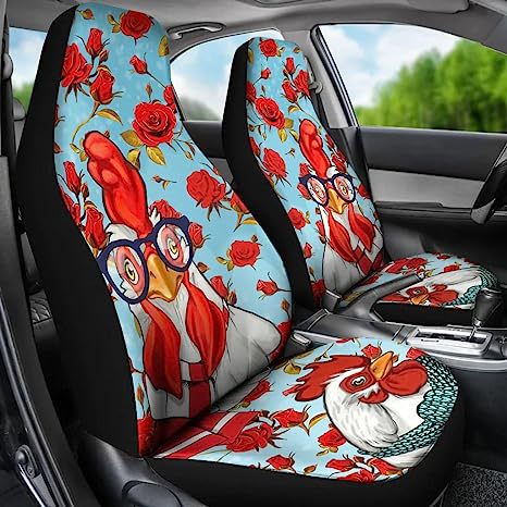 Rooster Hen Rose Chicken Lover 3D Car Seat Cover CSC1153