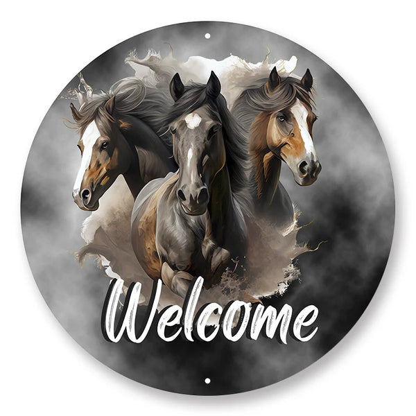 Horse Round Aluminum Metal Sign