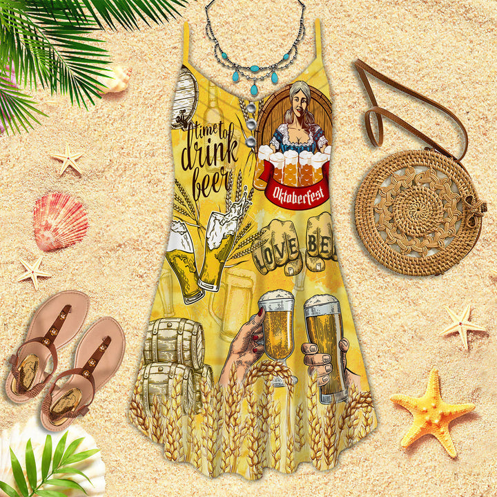 Oktoberfest Time To Drink Beer Yellow Spaghetti Strap Summer Dress