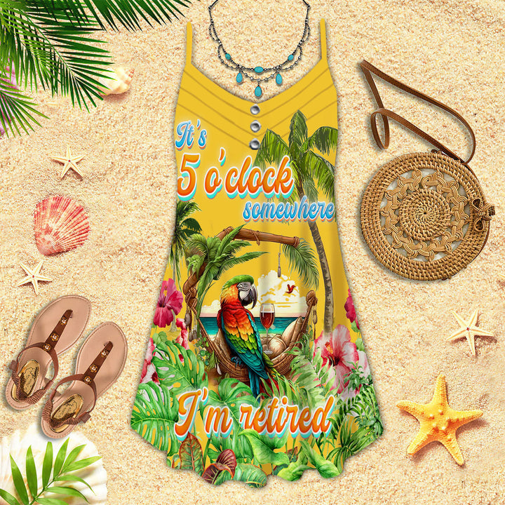 It's 5 O'clock Somewhere I'm Retired Parrot Yellow Spaghetti Strap Summer Dress