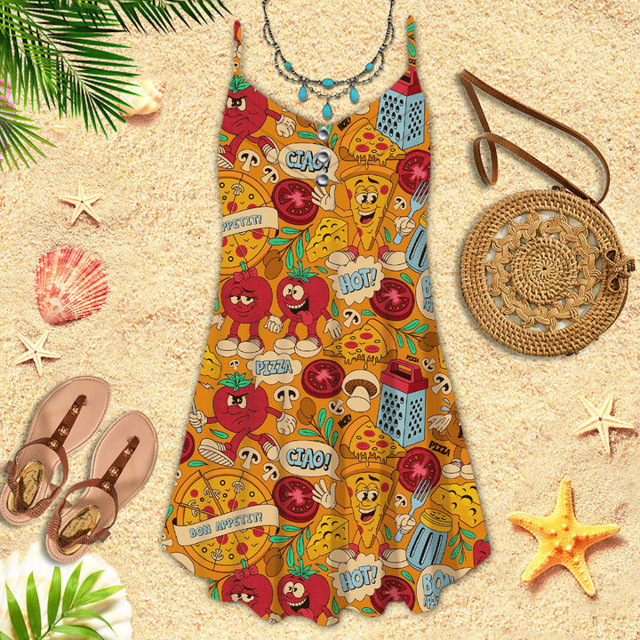 Funny Pizza Spaghetti Strap Summer Dress