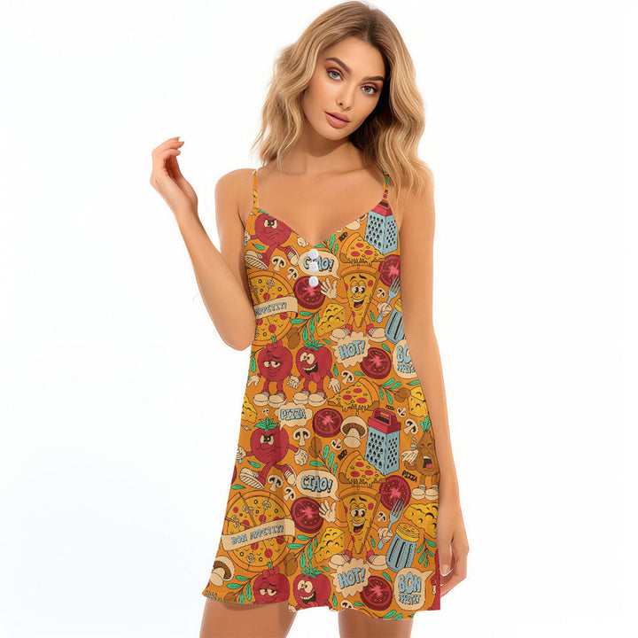 Funny Pizza Spaghetti Strap Summer Dress