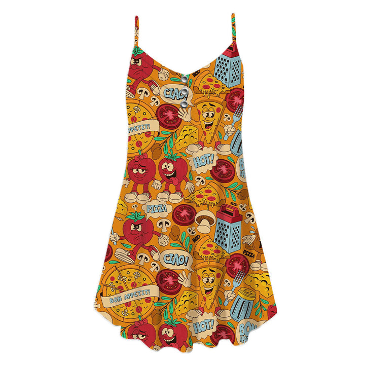 Funny Pizza Spaghetti Strap Summer Dress