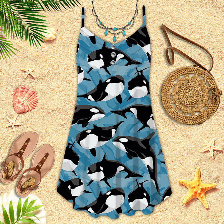 Realistic Killer Whale Orcinus Spaghetti Strap Summer Dress