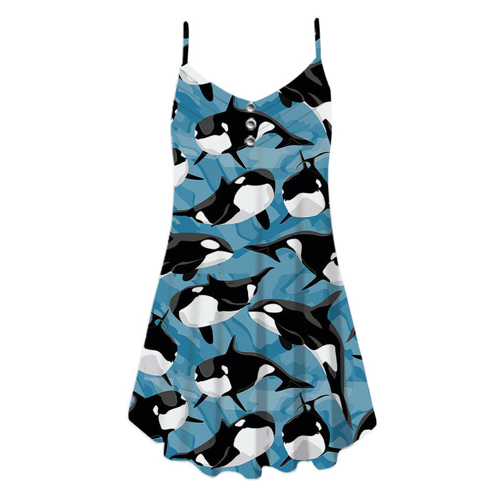 Realistic Killer Whale Orcinus Spaghetti Strap Summer Dress