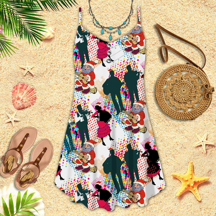 Christmas In July Santa With Musicians Spaghetti Strap Summer Dress