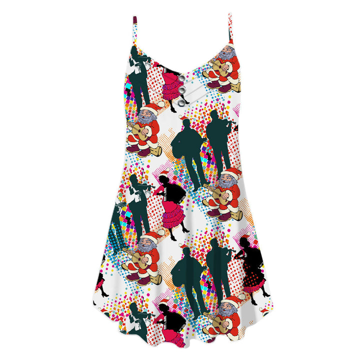 Christmas In July Santa With Musicians Spaghetti Strap Summer Dress