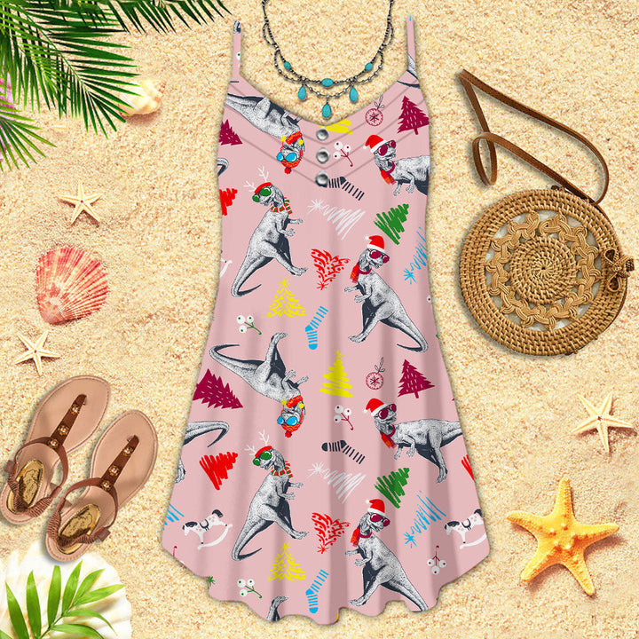 Dinosaurs Merry Christmas Spaghetti Strap Summer Dress