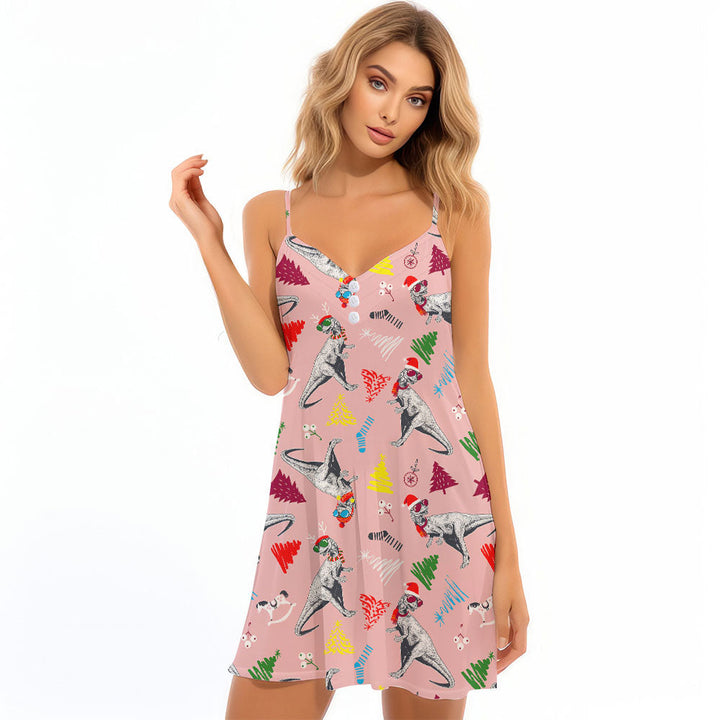 Dinosaurs Merry Christmas Spaghetti Strap Summer Dress