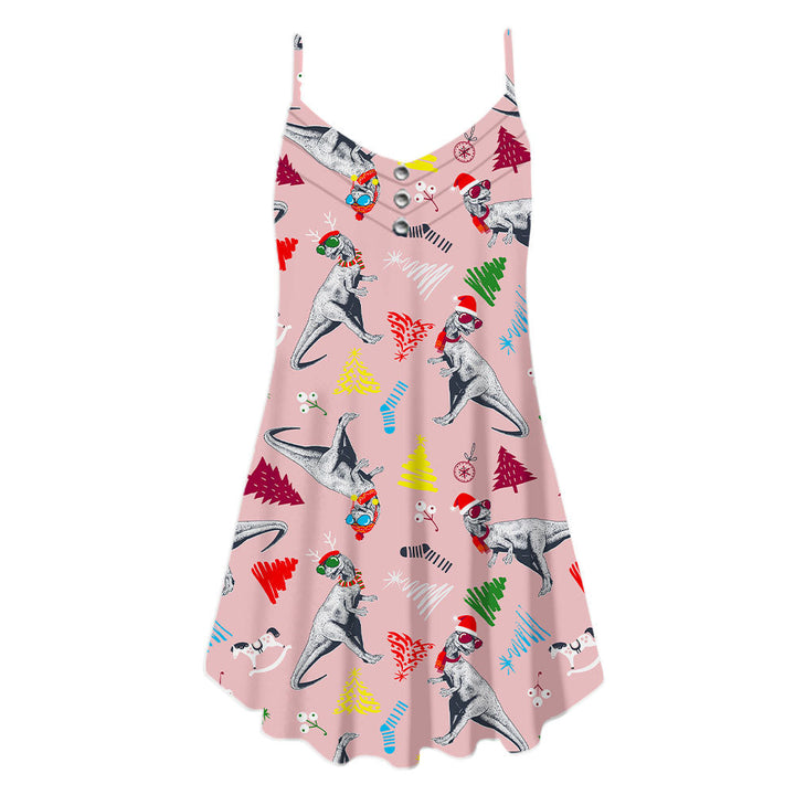 Dinosaurs Merry Christmas Spaghetti Strap Summer Dress