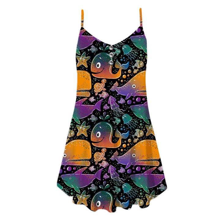 Sperm Whale Neon Spaghetti Strap Summer Dress