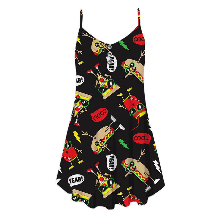 Funny Hot Dog Slice Pizza Spaghetti Strap Summer Dress