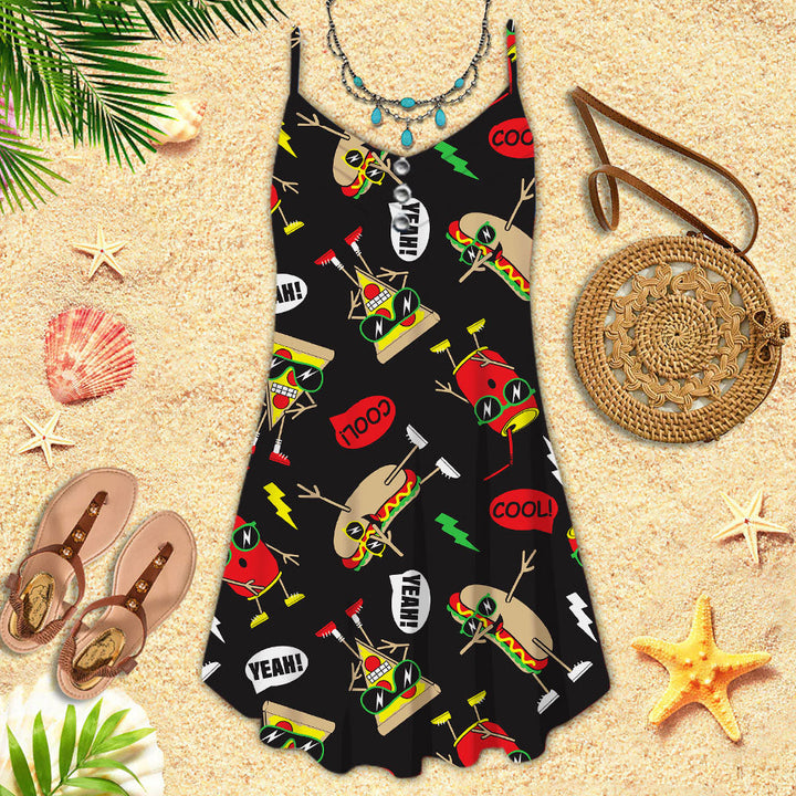 Funny Hot Dog Slice Pizza Spaghetti Strap Summer Dress