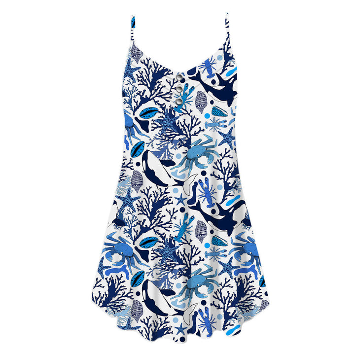 Life Of Ocean With Whales Crabs And Lobsters Spaghetti Strap Summer Dress