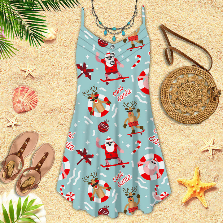 Christmas In July Cool Santa Reindeer Summer Beach Spaghetti Strap Summer Dress