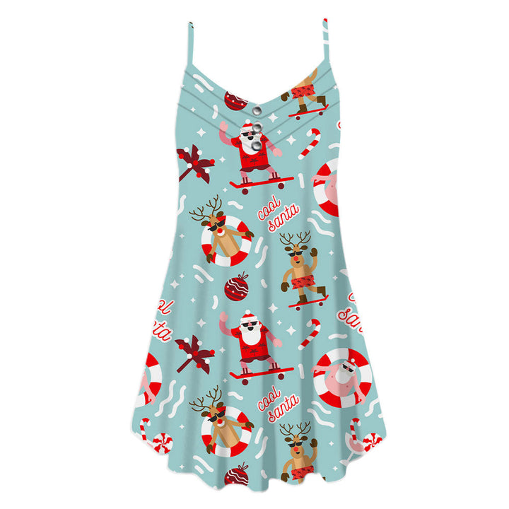 Christmas In July Cool Santa Reindeer Summer Beach Spaghetti Strap Summer Dress