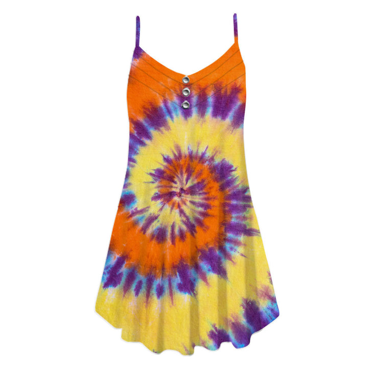 Psychedelic Tie Dye Spaghetti Strap Summer Dress