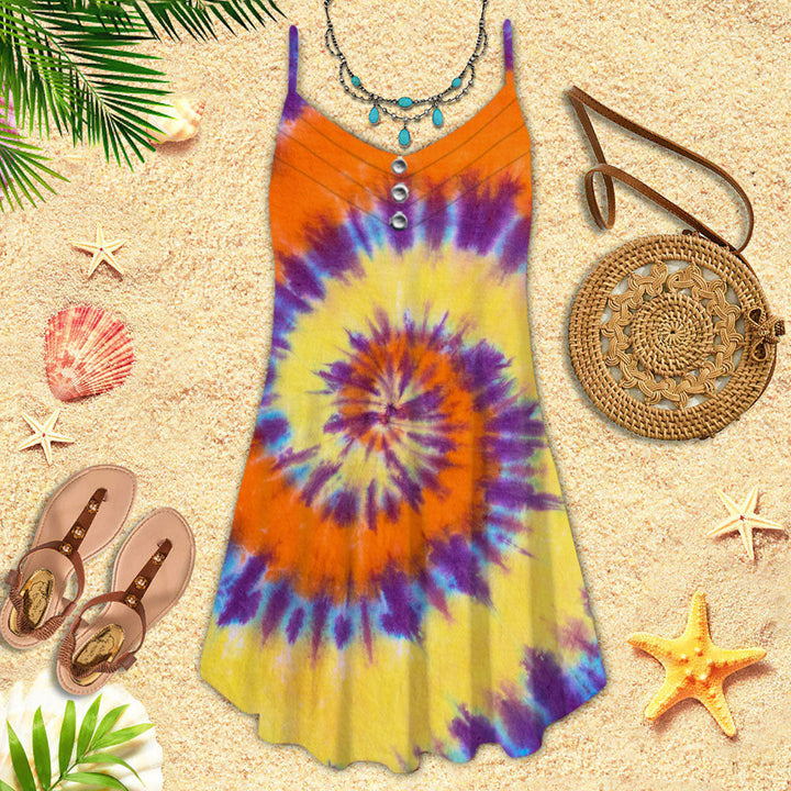 Psychedelic Tie Dye Spaghetti Strap Summer Dress