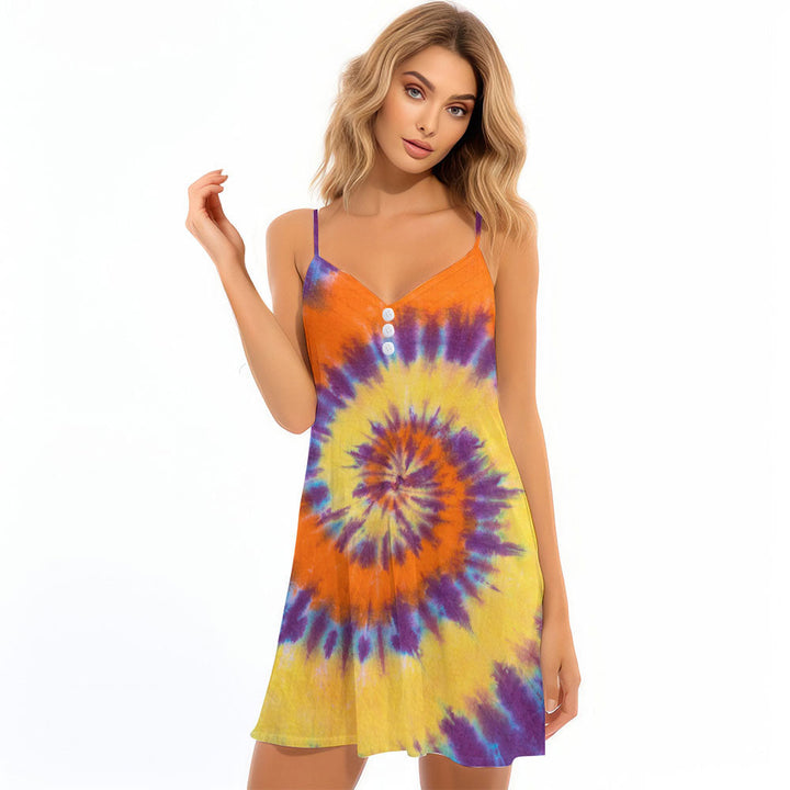 Psychedelic Tie Dye Spaghetti Strap Summer Dress