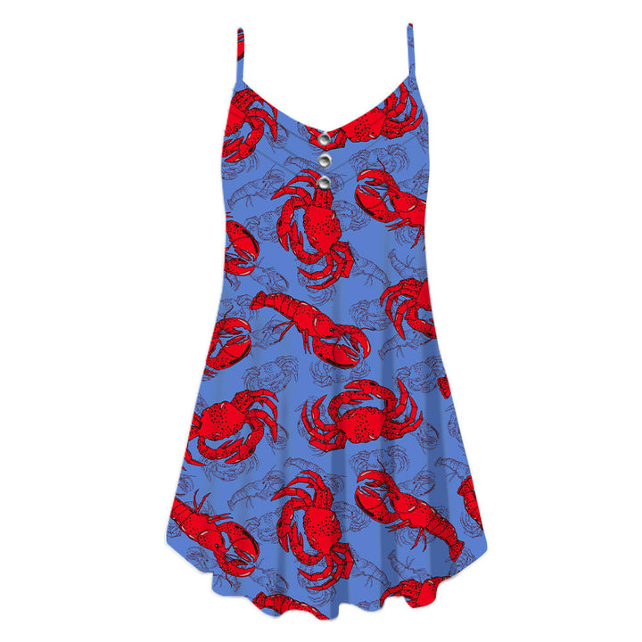 Funny Lobster And Crab Spaghetti Strap Summer Dress