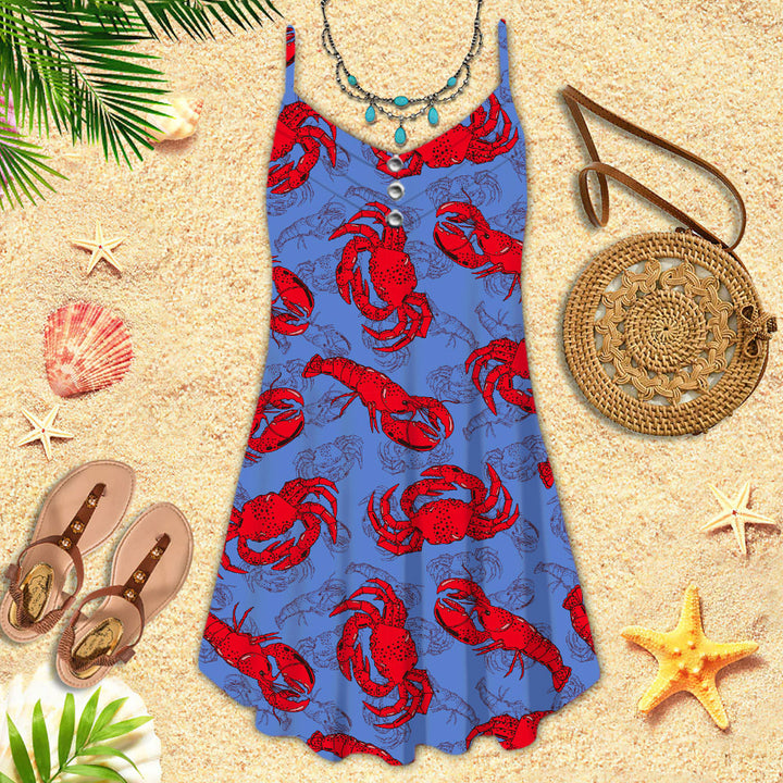 Funny Lobster And Crab Spaghetti Strap Summer Dress