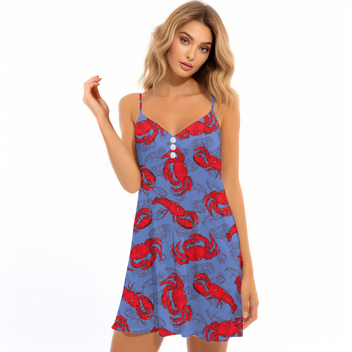 Funny Lobster And Crab Spaghetti Strap Summer Dress