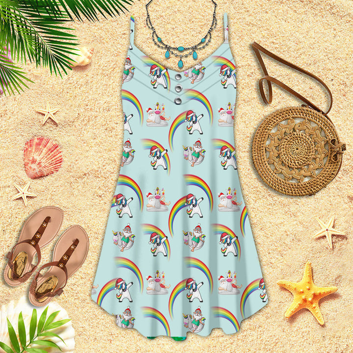 Unicorn Rainbow Christmas in July Spaghetti Strap Summer Dress