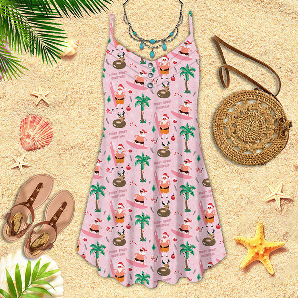 Flamingo Christmas in July Spaghetti Strap Summer Dress