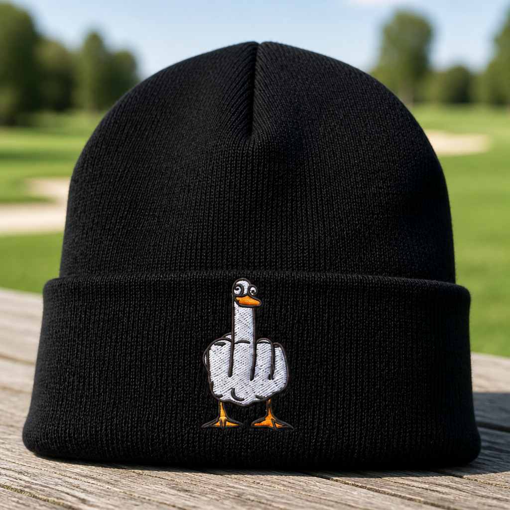 Duck You Embroidered Beanie - Front View, Black