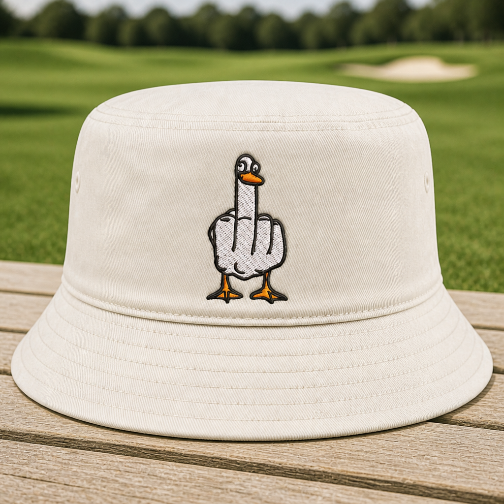 Duck You Embroidered Bucket Hat - Front View, White