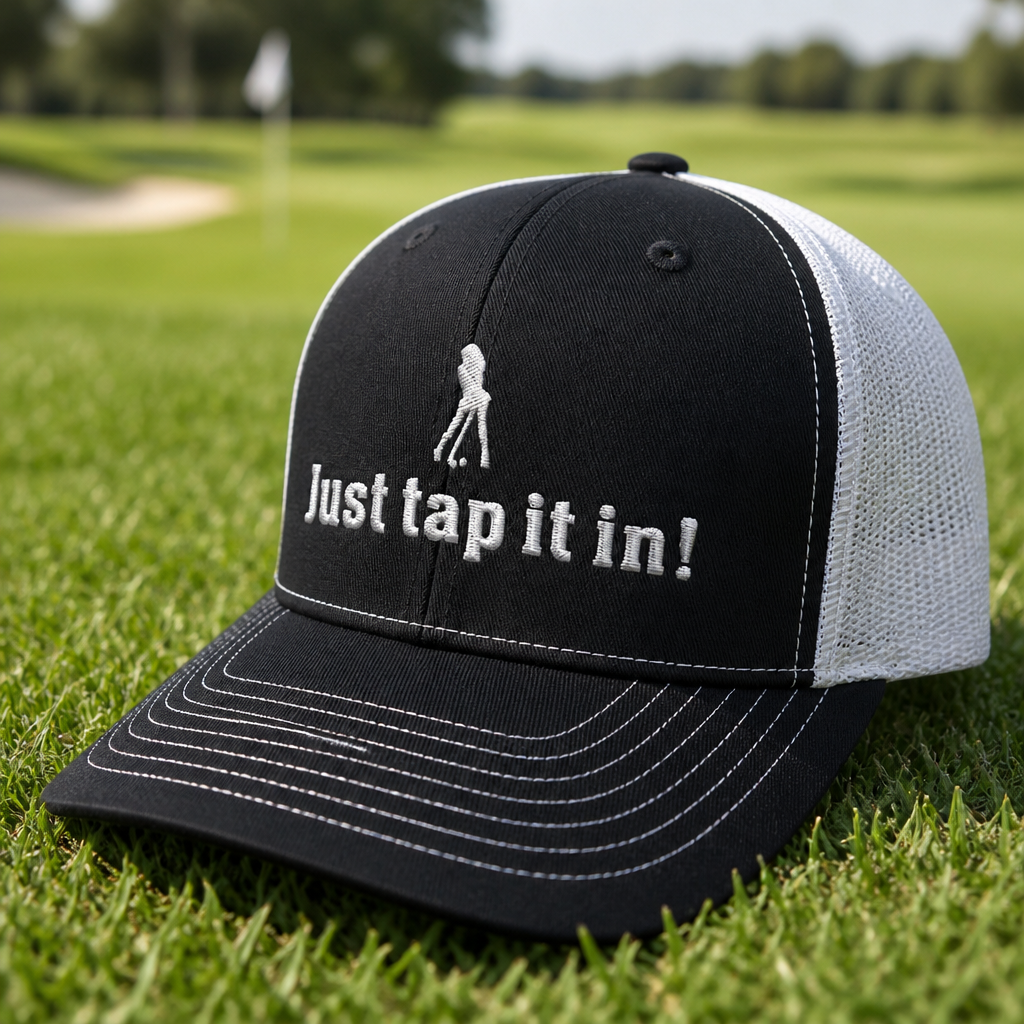 Just Tap It In! Embroidered Trucker Hat - Lifestyle, Black - White