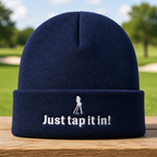 Just Tap It In! Embroidered Beanie - Front View, Navy