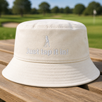Just Tap It In! Embroidered Bucket Hat - Front View, White