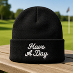 Have a Day Embroidered Beanie - Front View, Black
