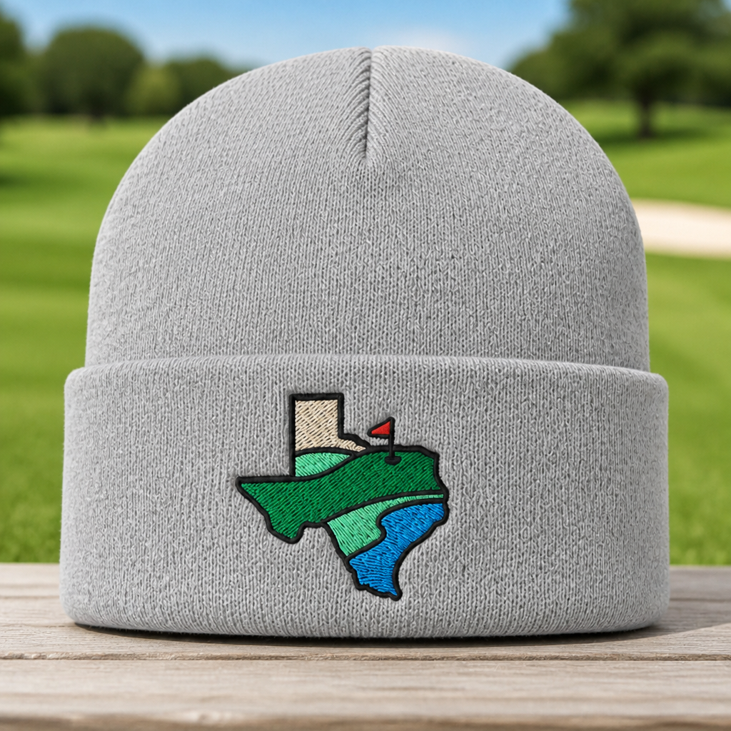 Texas Embroidered Beanie - Front View, Sport Grey
