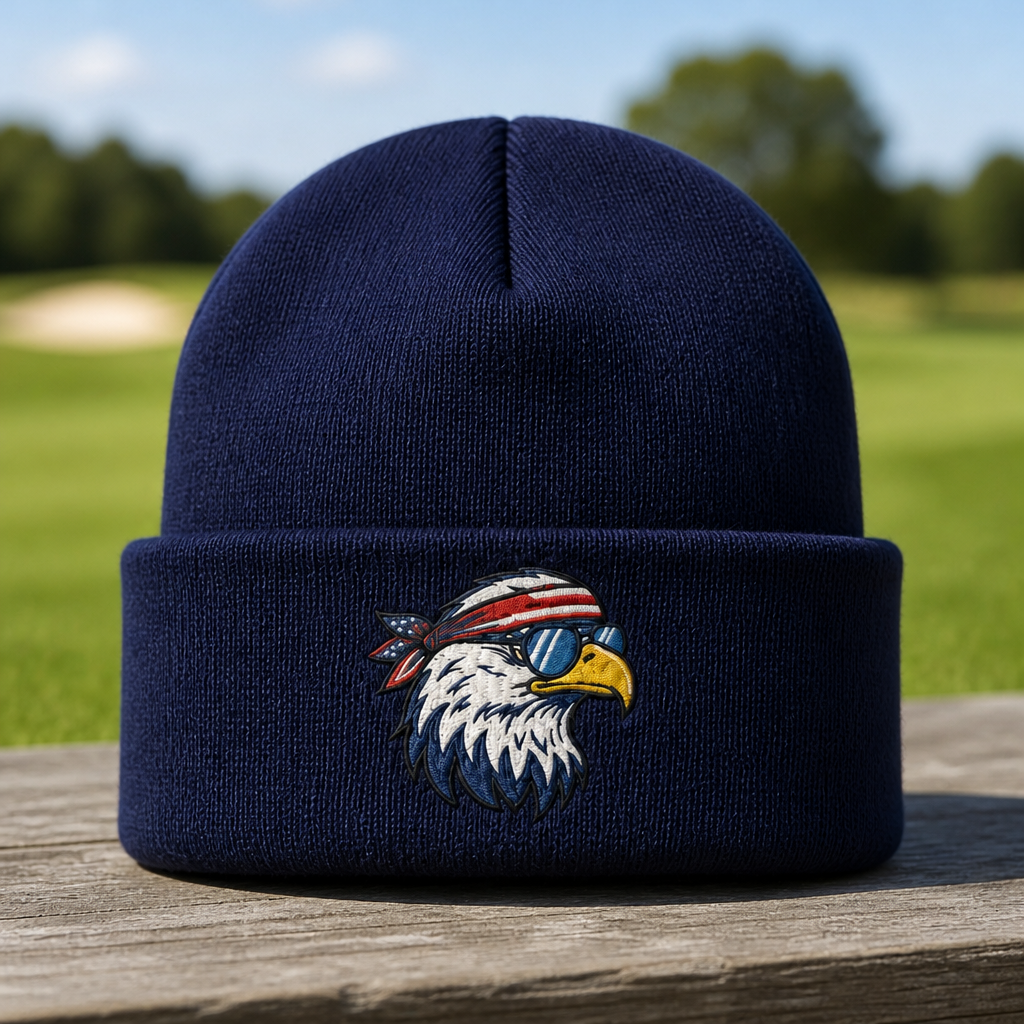 FREEagle Embroidered Beanie - Front View, Navy