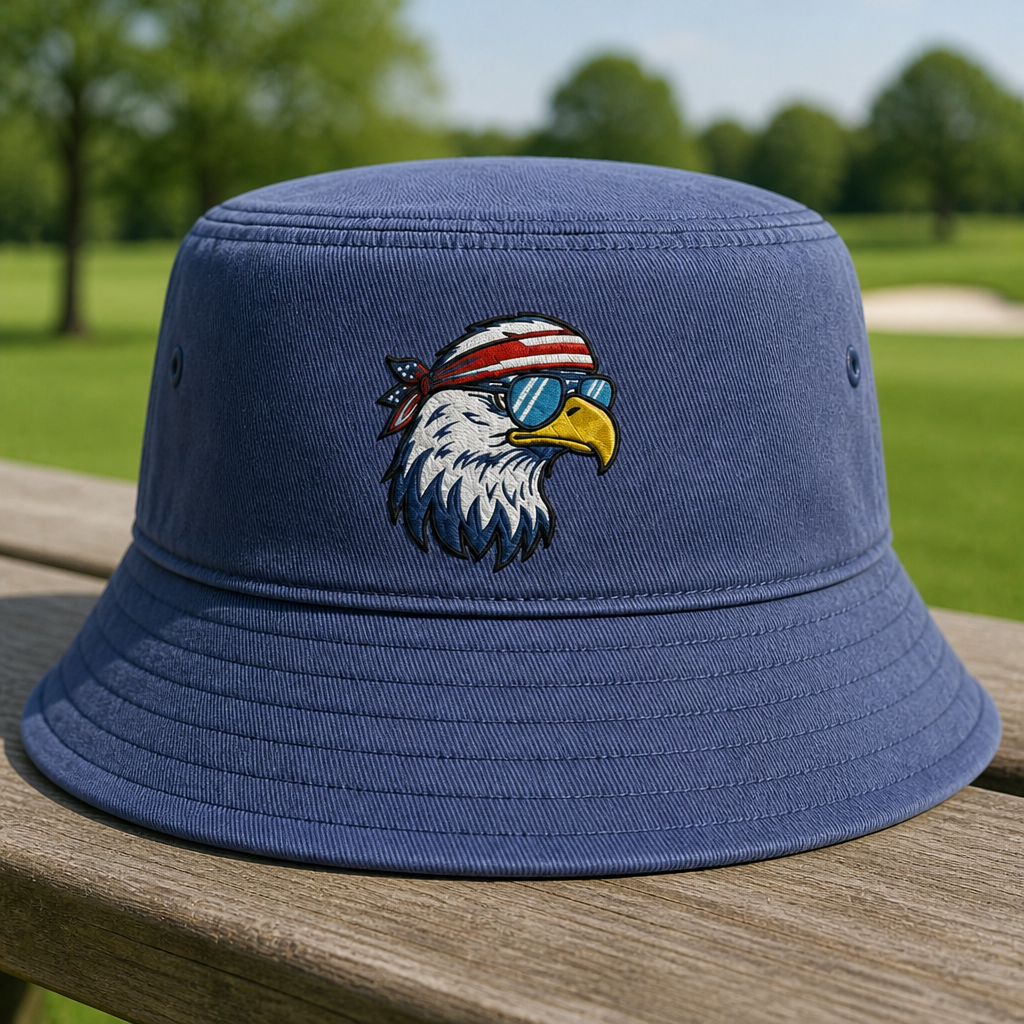 FREEagle Embroidered Bucket Hat - Front View, Navy