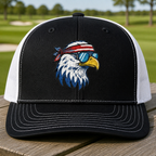 FREEagle Embroidered Trucker Hat - Front View, Black - White