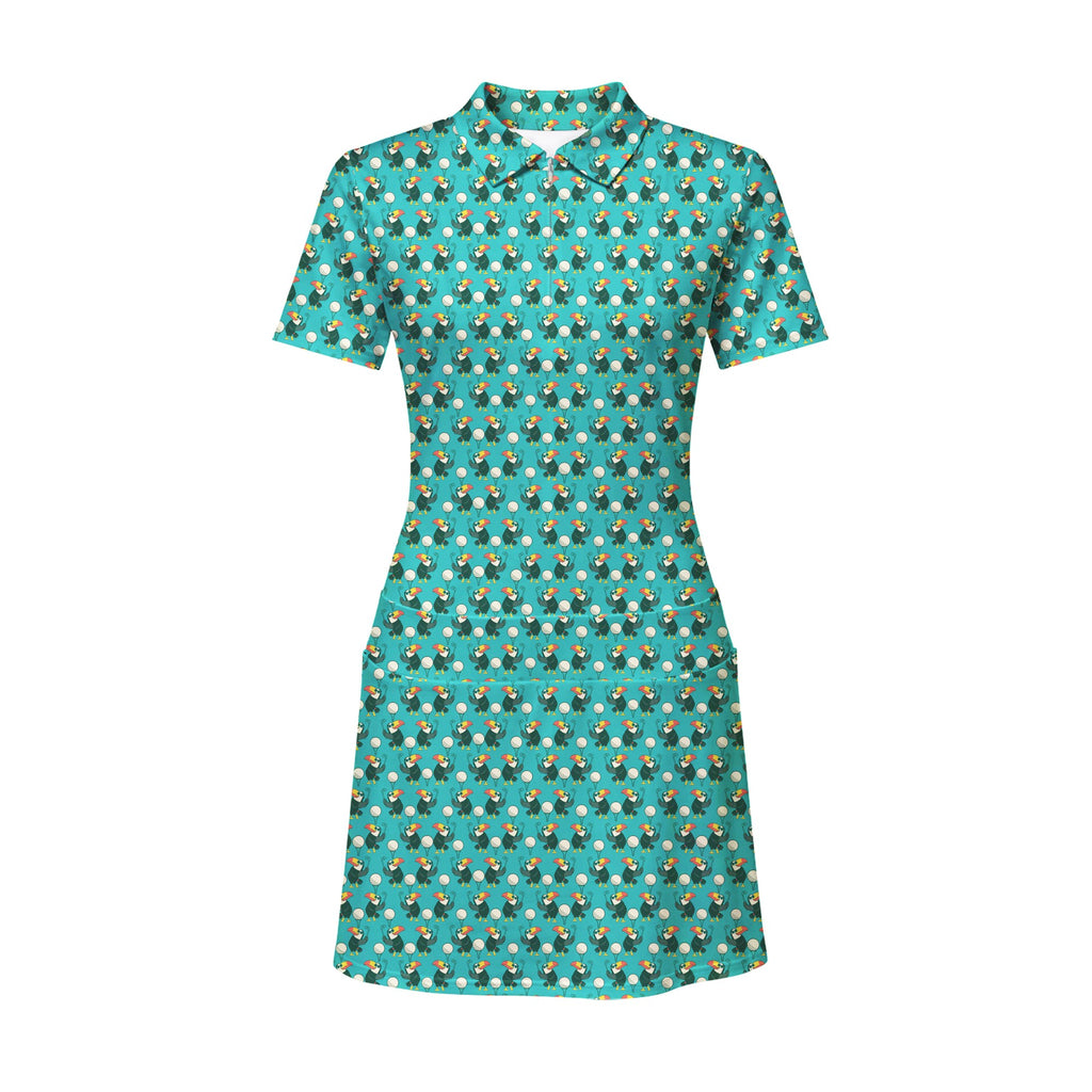 Toucan Tee Time Short Sleeve Golf Dress - Front