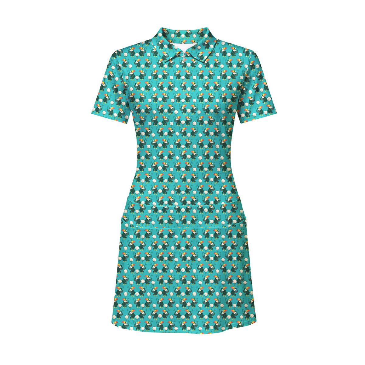 Toucan Tee Time Short Sleeve Golf Dress - Front