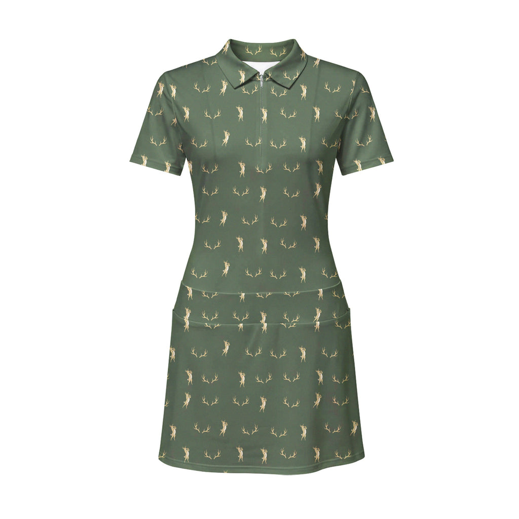 Buck Season Birdie Short Sleeve Golf Dress - Front