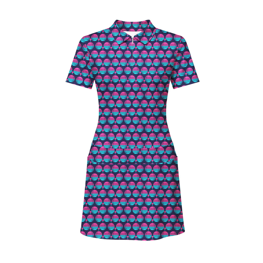 Synthwave Bogey Sun Short Sleeve Golf Dress - Front