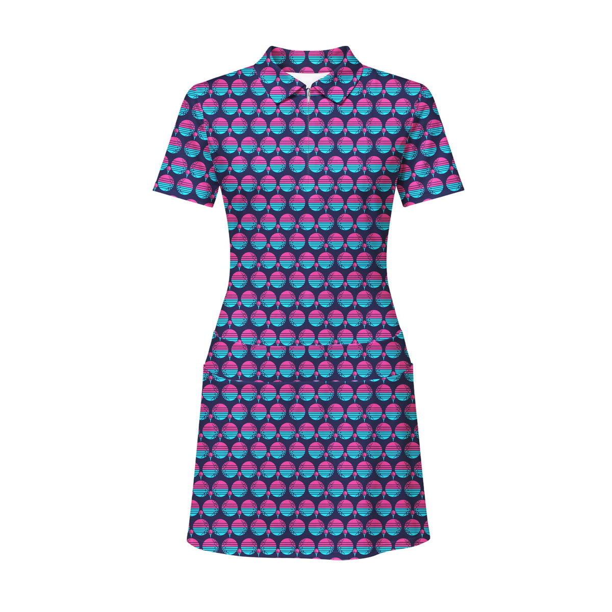Synthwave Bogey Sun Short Sleeve Golf Dress - Front